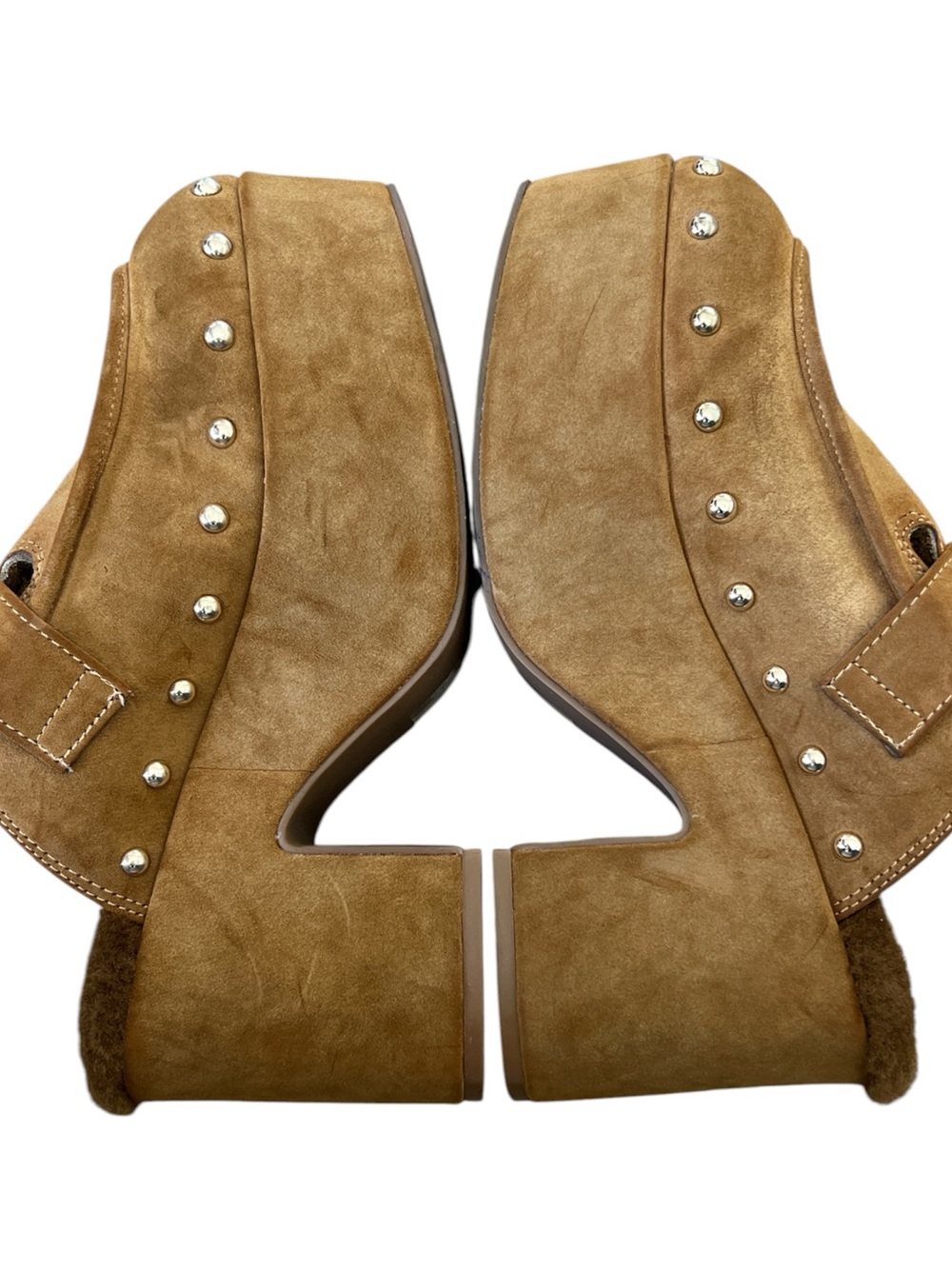 Free People Suede Shearling Studded Clogs Mules Buckle Size 6 - Picture 7 of 9